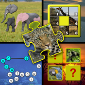 孩子动物拼图和记忆技能游戏-教年幼的孩子字母表、 计数和拼图形状
