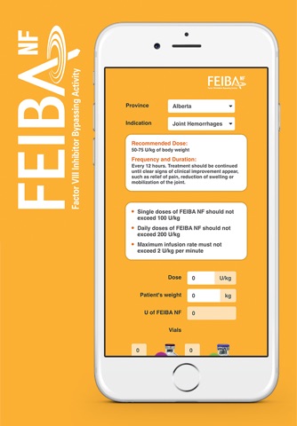 FEIBA Dosage Calculator for iPhone screenshot