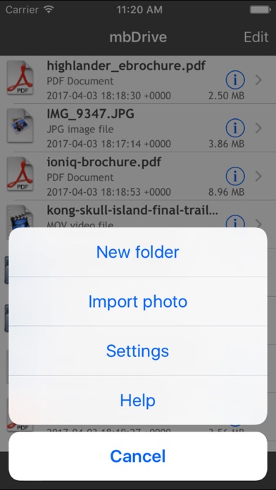 Screenshots of mbDrive Free for iPhone