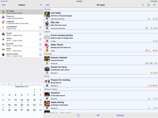 Screenshots of Errands To-Do List for iPad