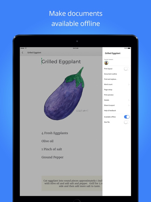 Screenshots of Google Docs for iPad