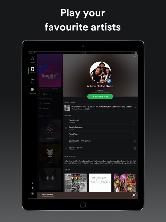 Screenshots of Spotify Music for iPad