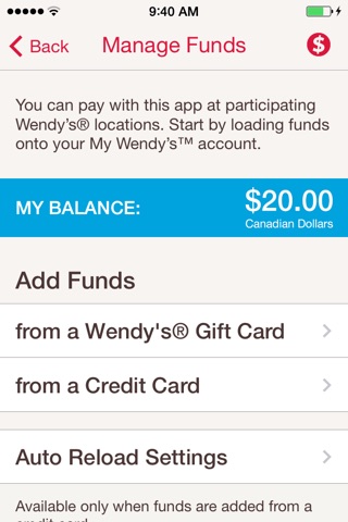 My Wendys screenshot
