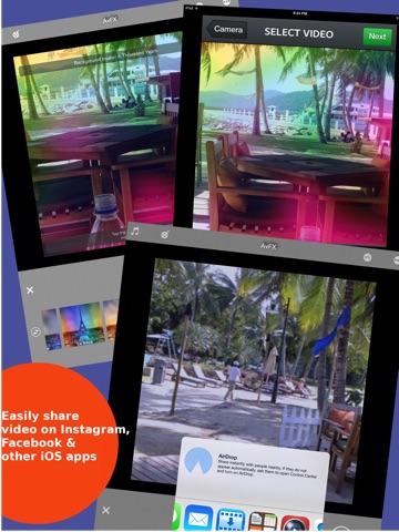 Screenshots of AvFX - awesome video effect, editor & background music edit for Instagram, Facebook, Youtube, Vine for iPad