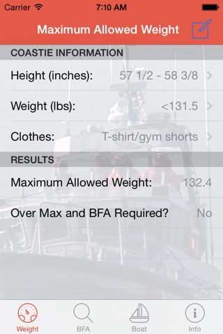 Coast Guard Fitness Calculator screenshot