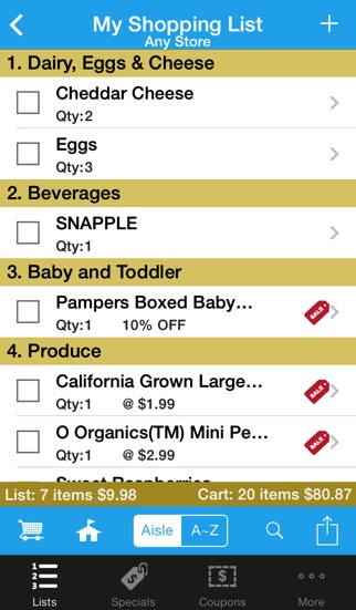 list of grocery items