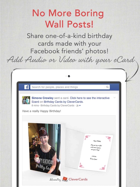 Screenshots of CleverCards: Greeting Cards & eCards for Facebook for iPad