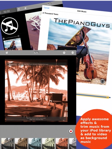 Screenshots of AvFX - awesome video effect, editor & background music edit for Instagram, Facebook, Youtube, Vine for iPad